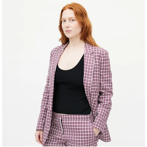 $1,450 BURBERRY NWT Purple Burgundy & White Plaid Blazer Jacket Coat – Size 10 - Picture 6 of 16